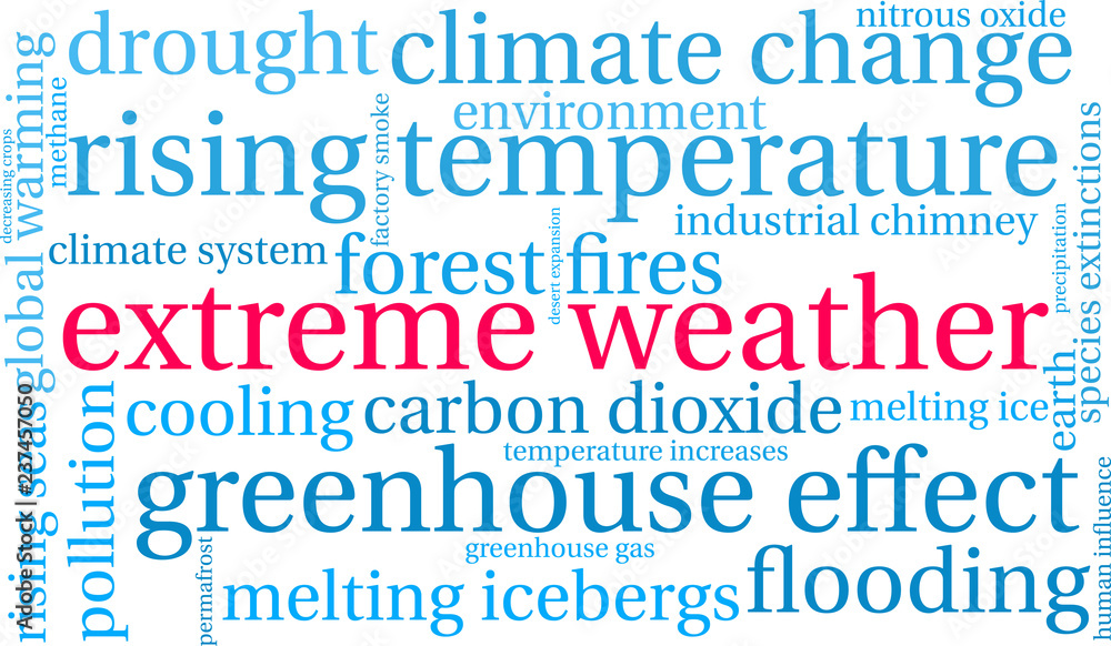 Extreme Weather Word Cloud on a white background. Extreme Weather Word Cloud on a white background.