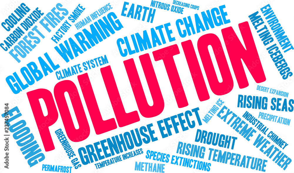 Pollution Word Cloud on a white background. Pollution Word Cloud on a white background.