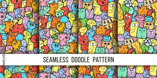 Collection of funny doodle monsters seamless pattern for prints, designs and coloring books