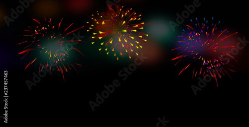 Fireworks on a black backround. Free space for text.