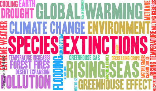 Species Extinctions Word Cloud on a white background. 