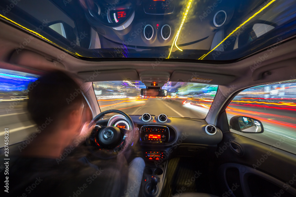 Night city road view from inside car Night city road view from inside car