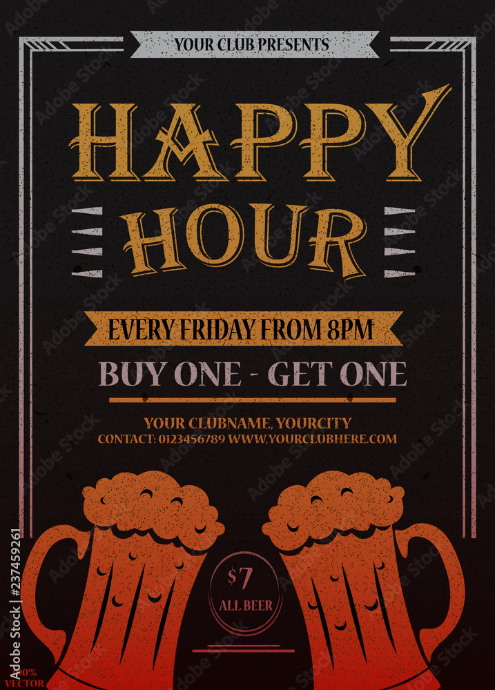 Happy hour. Beautiful greeting card poster, calligraphy golden text ...