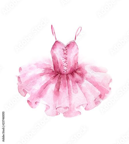 Pink ballet dress. Watercolor illustration isolated on white background. photo