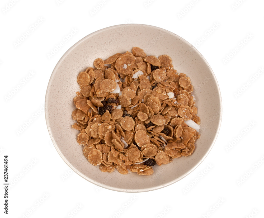 organic cereal in beige bowl isolated on the white organic cereal in beige bowl isolated on the white