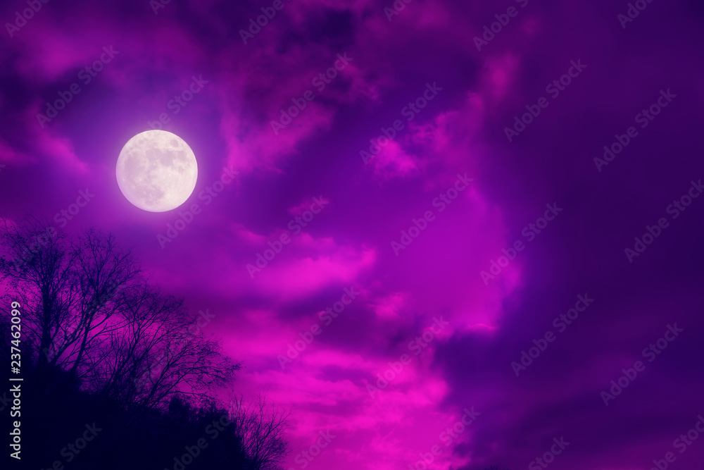 Fototapeta premium the landscape is full moon of proton plastic purple pink clouds night