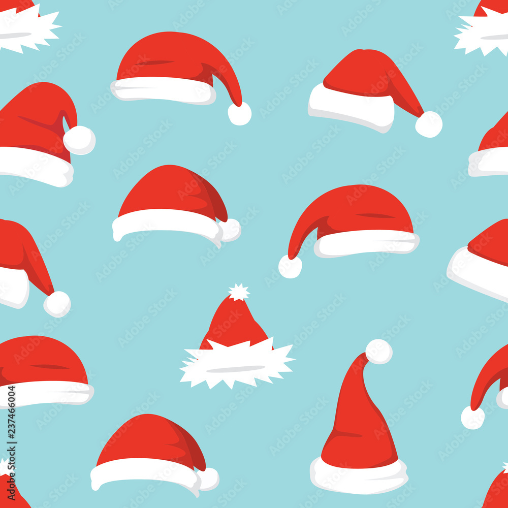 Santa hats background. Christmas seamless pattern vector. New year cartoon red hat. Santa hats background. Christmas seamless pattern vector. New year cartoon red hat.