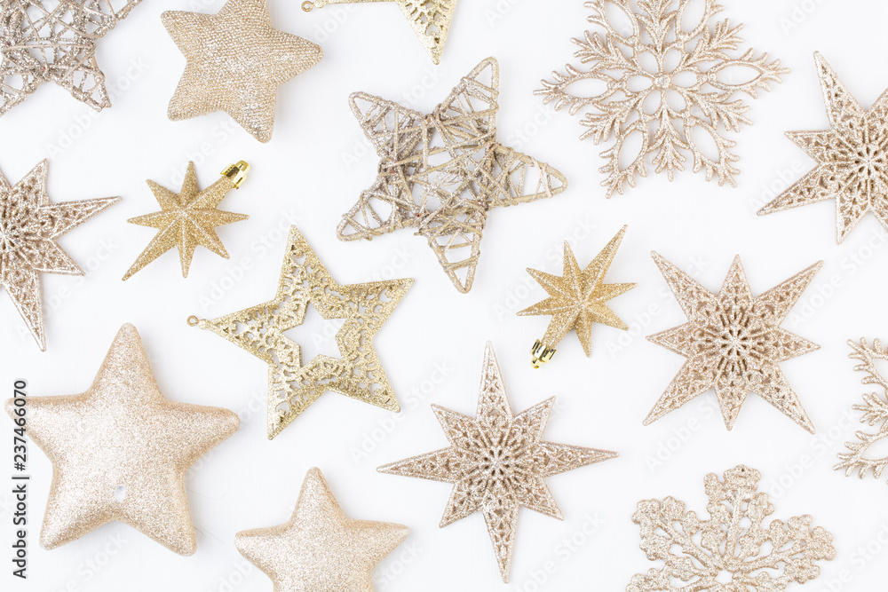 Christmas composition. Christmas decorations on white background. Flat lay, top view Christmas composition. Christmas decorations on white background. Flat lay, top view