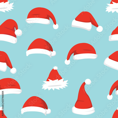 Santa hats background. Christmas seamless pattern vector. New year cartoon red hat.