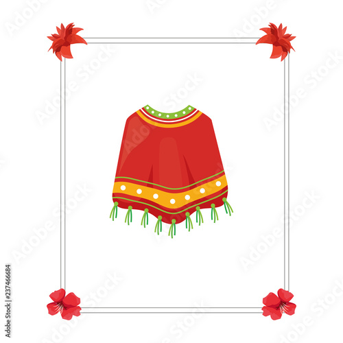 poncho frame flowers mexican culture traditional