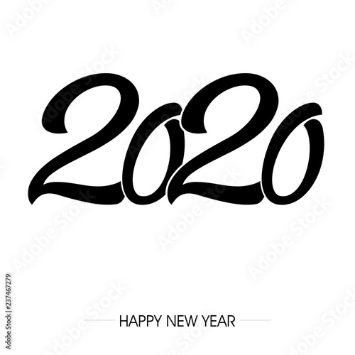 napis zakrzywionym fontem 2020 na tle. Projekt znaku graficznego z napisem szczęśliwego nowego roku. Ilustracja wektorowa