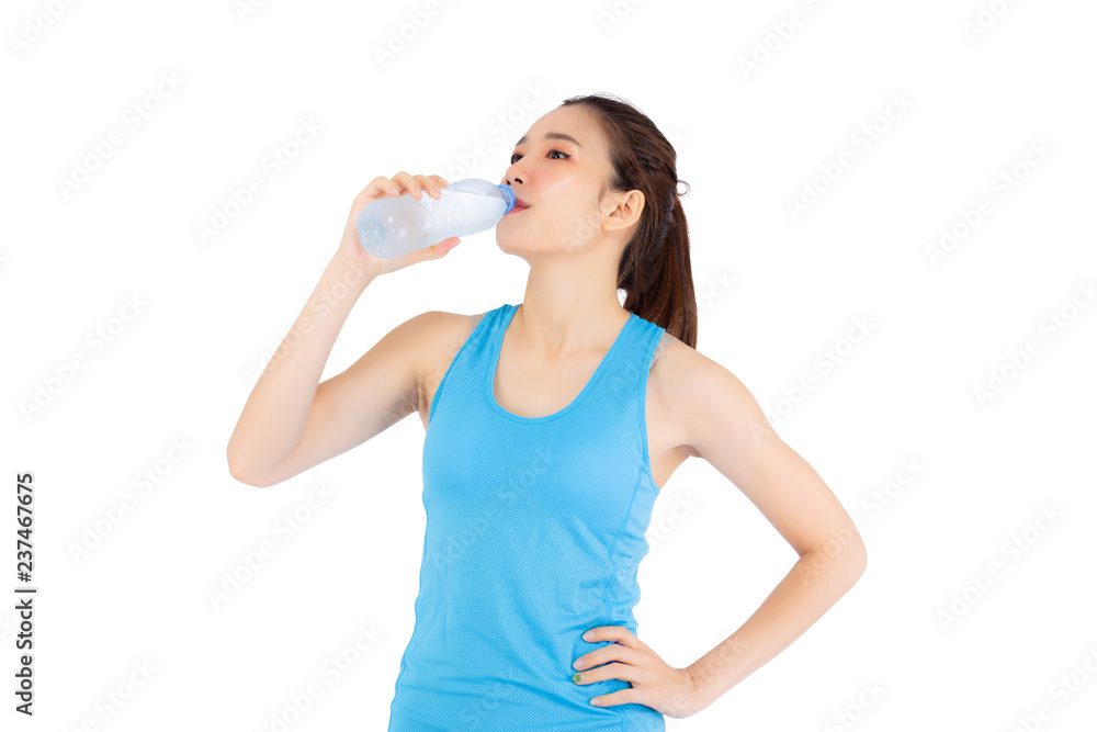 Beautiful portrait asian young woman in sport clothing drink bottle of water for healthy isolated on white background, girl with fit thirsty after exercise and fitness, health concept. Beautiful portrait asian young woman in sport clothing drink bottle of water for healthy isolated on white background, girl with fit thirsty after exercise and fitness, health concept.