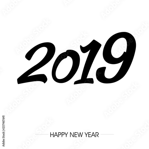 napis zakrzywionym fontem 2019 na tle. Projekt znaku graficznego z napisem szczęśliwego nowego roku. Ilustracja wektorowa