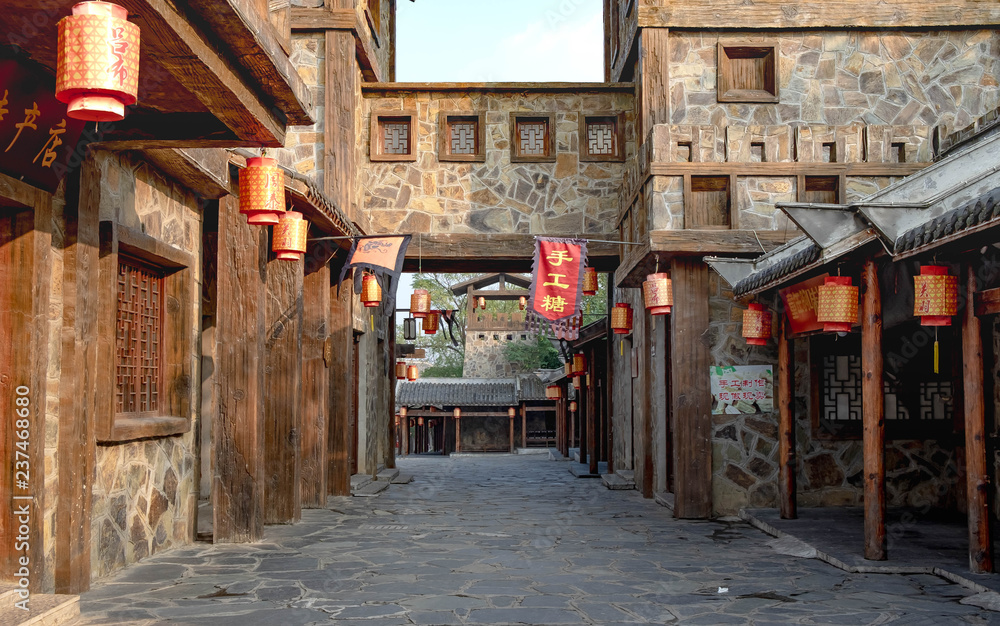 Tranquil Chinese traditional alley with building of Chinese style.