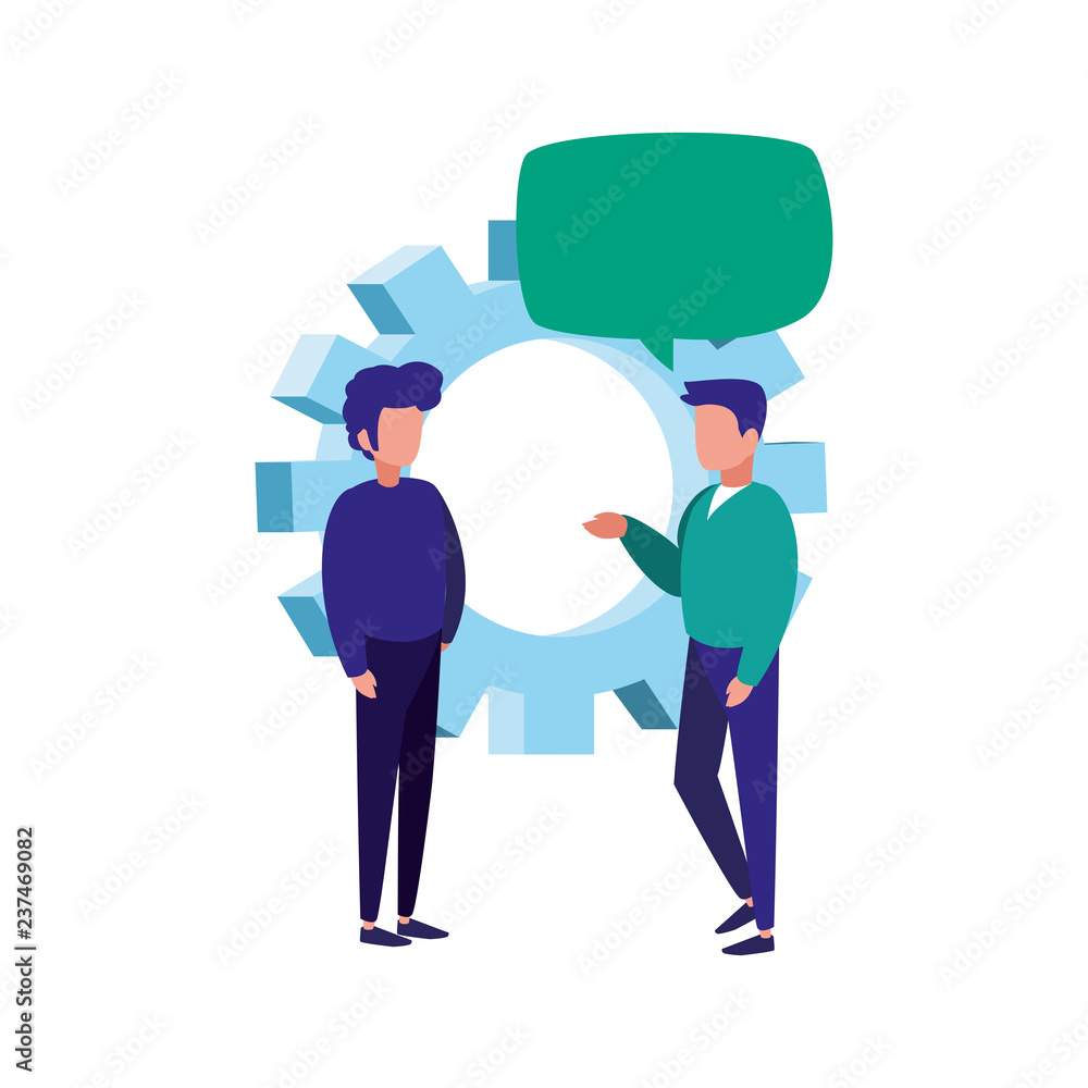 Fototapeta premium businessmen work gear team speech bubble