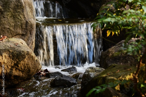 Fototapeta Naklejka Na Ścianę i Meble -  A small waterfall in a Japanese-style garden