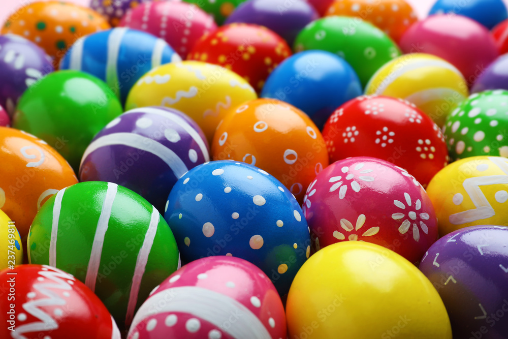 Many decorated Easter eggs as background. Festive tradition Many decorated Easter eggs as background. Festive tradition