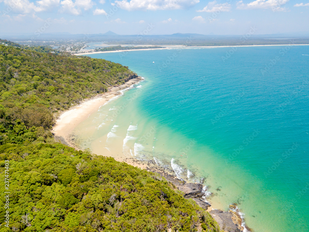 An aerial view of Noosa beach on Queensland's Sunshine Coast, Australia