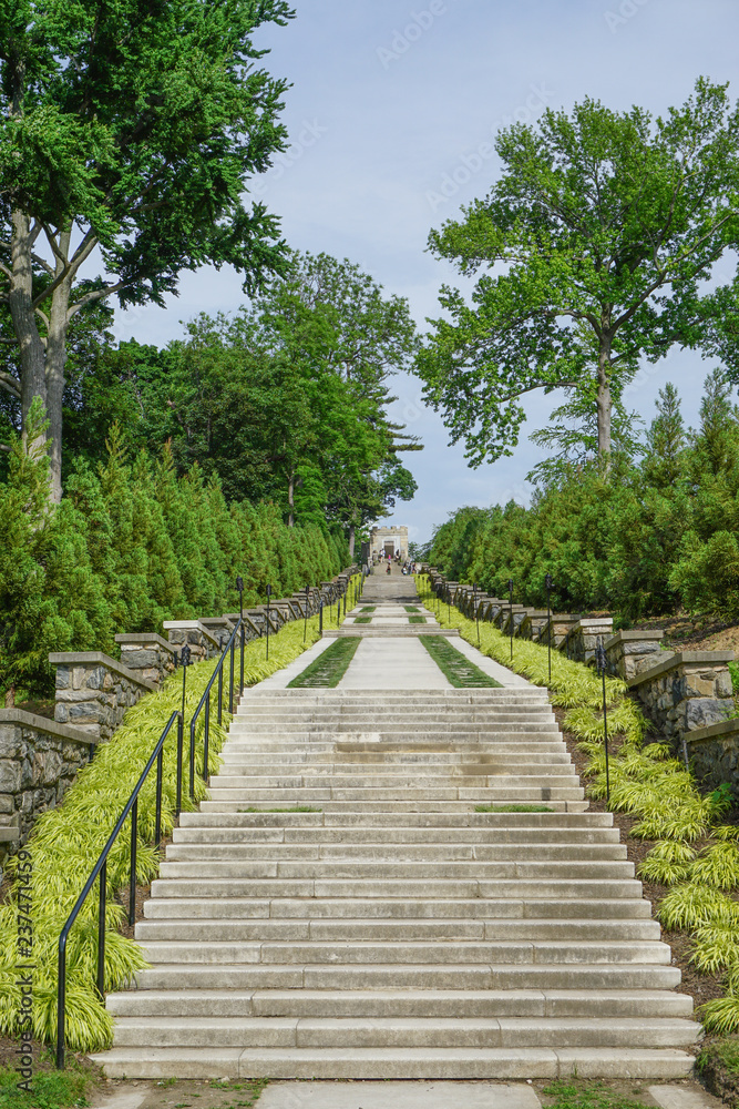 Yonkers, New York, USA: The Vista, a staircase leading from the Walled Garden to a view of the Hudson River, at Untermyer Park and Gardens.