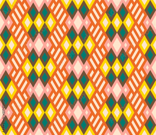 Abstract geometric seamless pattern with different shapes. Triangles, rhombuses, lines. Vector illustration. 
