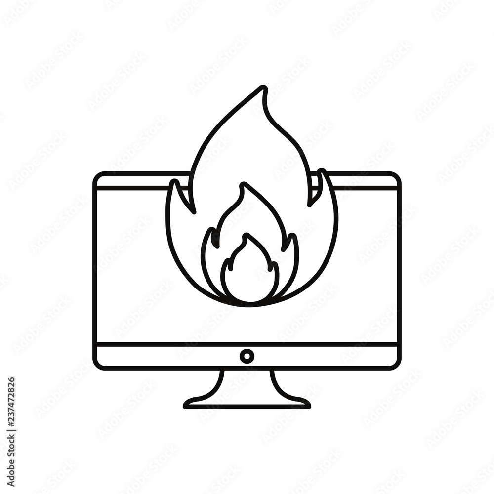 computer fire virus white background computer fire virus white background