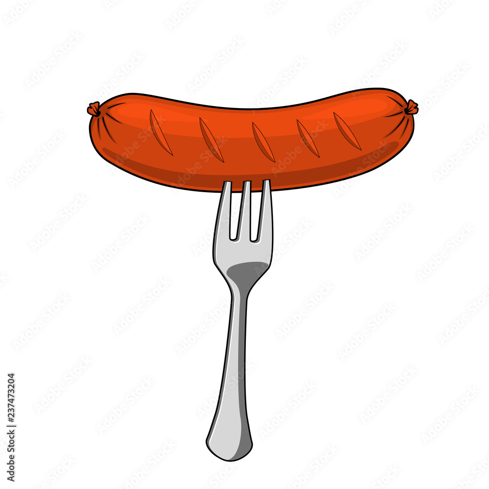 Grilled sausage on fork Grilled sausage on fork