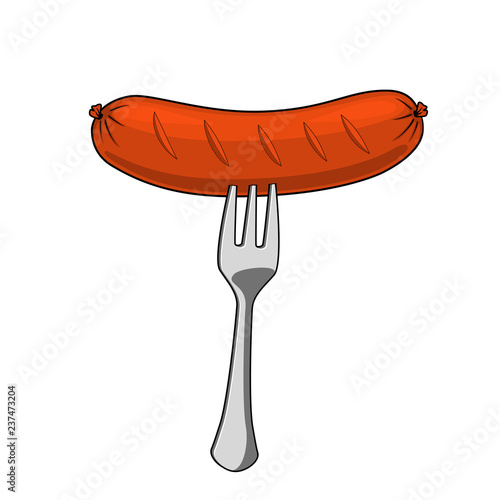 Grilled sausage on fork