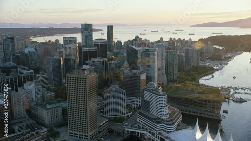 Aerial sunset view downtown Vancouver British Columbia Canada photo