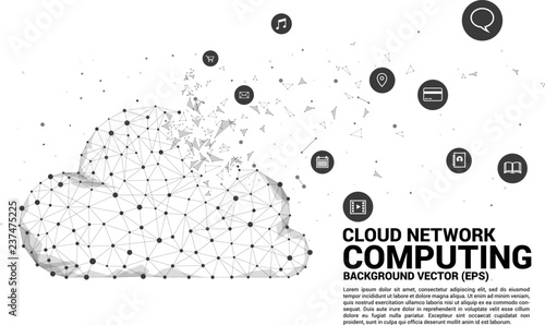 Cloud computing network technology polygon dot connected line with icon : Concept of cloud server, Storage and data