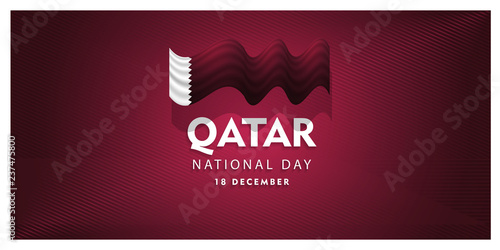 qatar national day celebration 18 december, waving flag, vector illustration