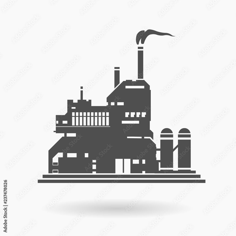 Factory Building Icon Vector Illustration Silhouette.