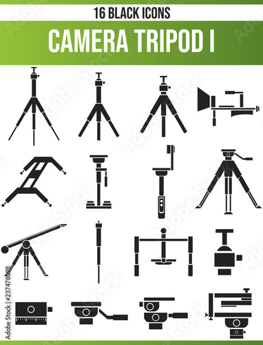 Black Icon Set Camera Tripod I