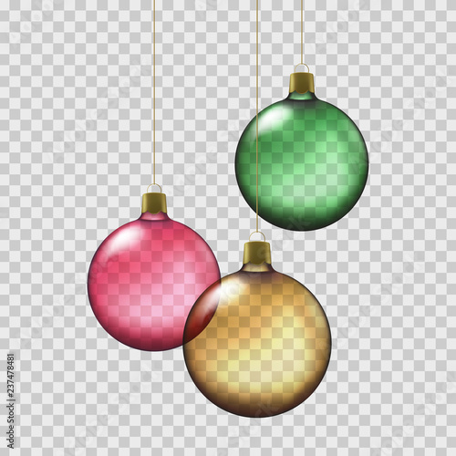 Transparent colorful christmas balls isolated on transparent background.  Realistic christmas decorations. Vector illustration. Stock Vector | Adobe  Stock