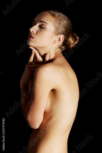 Topless sensual caucasian woman. 