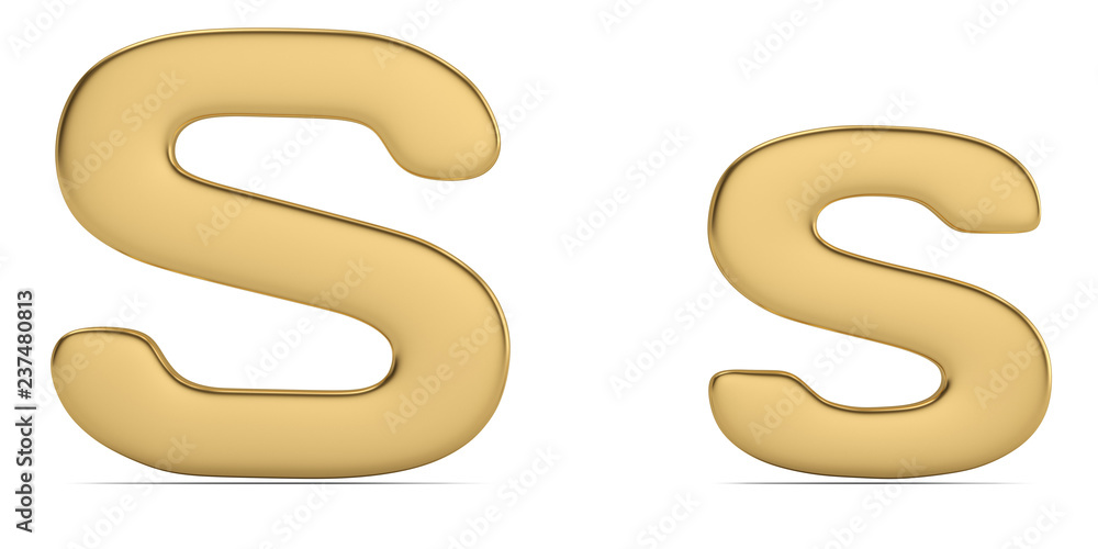Letter s from gold solid alphabet isolated on white background. 3D illustration. Letter s from gold solid alphabet isolated on white background. 3D illustration.