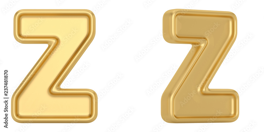 Letter z from gold solid alphabet isolated on white background. 3D illustration. Letter z from gold solid alphabet isolated on white background. 3D illustration.