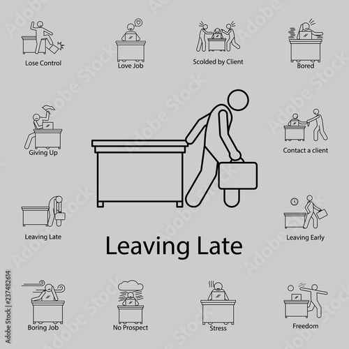 leaving late work icon. Detailed set of People in the work icons. Premium graphic design. One of the collection icons for websites, web design, mobile app