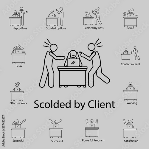 worker is scolded by client icon. Detailed set of People in the work icons. Premium graphic design. One of the collection icons for websites, web design, mobile app