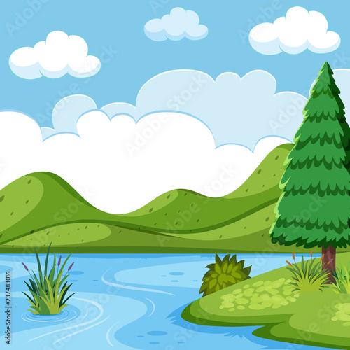 Beautiful lake landscape scene