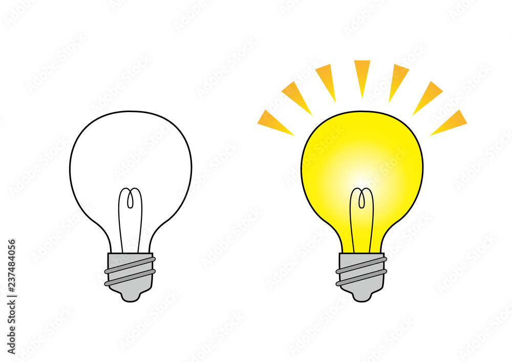 電球２つのイラスト 消灯と点灯 Stock ベクター Adobe Stock