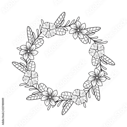 Feminine Flower Florist Wedding Line Circle Frame Ornament © jongjawi