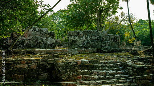  The ancient city of El Meca. The city is located in the vicinity of Cancun. Of course  the city is badly collapsed  but the territory of the palace and the pyramid remained untouched by time.
