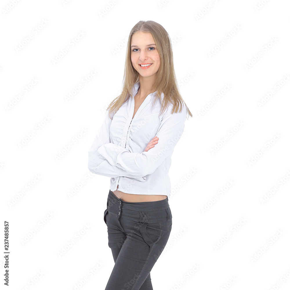 portrait of a modern young woman .isolated on white portrait of a modern young woman .isolated on white