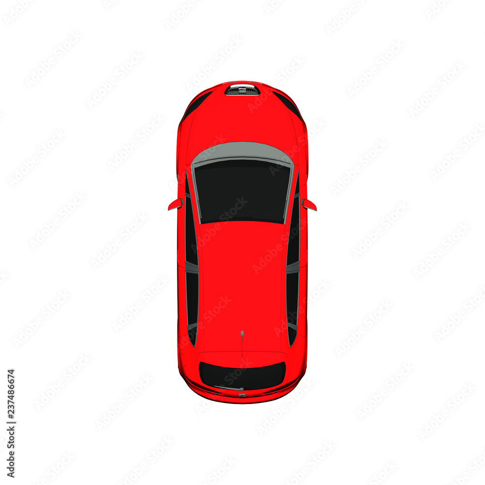 Car top view / Vehicle overhead isolated on white background, perfect