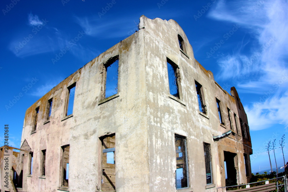 old ruins of a building on Alcatraz island San Francisco California