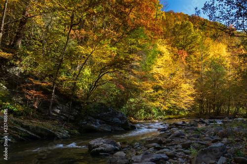 Middle Prong Little River surrounded by Fall Foliage in the Great Smoky Mountains National Park Tennessee