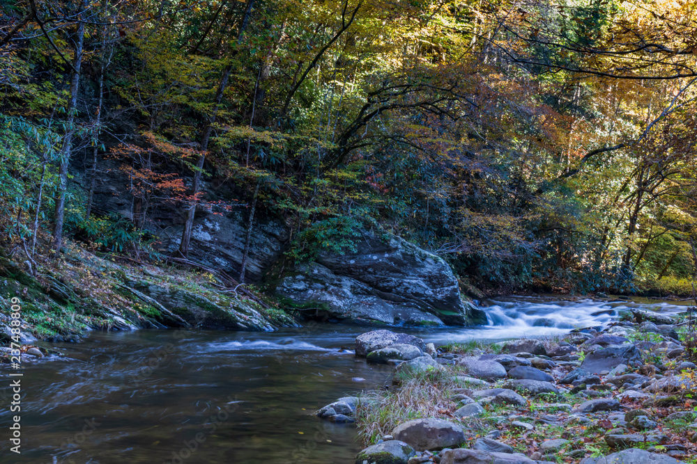 Middle Prong Little River surrounded by fall foliage in the Great Smoky Mountains National Park, Tennessee Middle Prong Little River surrounded by fall foliage in the Great Smoky Mountains National Park, Tennessee
