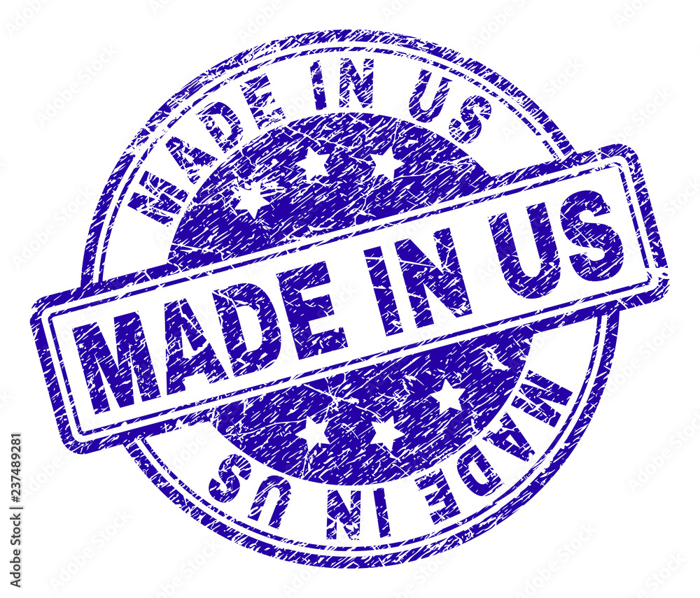 MADE IN US stamp seal watermark with distress texture. Designed with rounded rectangles and circles. Blue vector rubber print of MADE IN US text with scratched texture. MADE IN US stamp seal watermark with distress texture. Designed with rounded rectangles and circles. Blue vector rubber print of MADE IN US text with scratched texture.