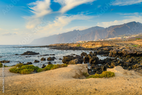 Beautiful view of the cliffs of Los Gigantes next to the fishing village of Alcala.  Tenerife. Canary Islands..Spain