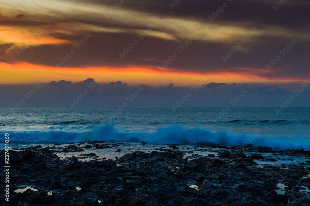 Evening sunset view of the coast near the village of Alcala..  Tenerife. Canary Islands..Spain